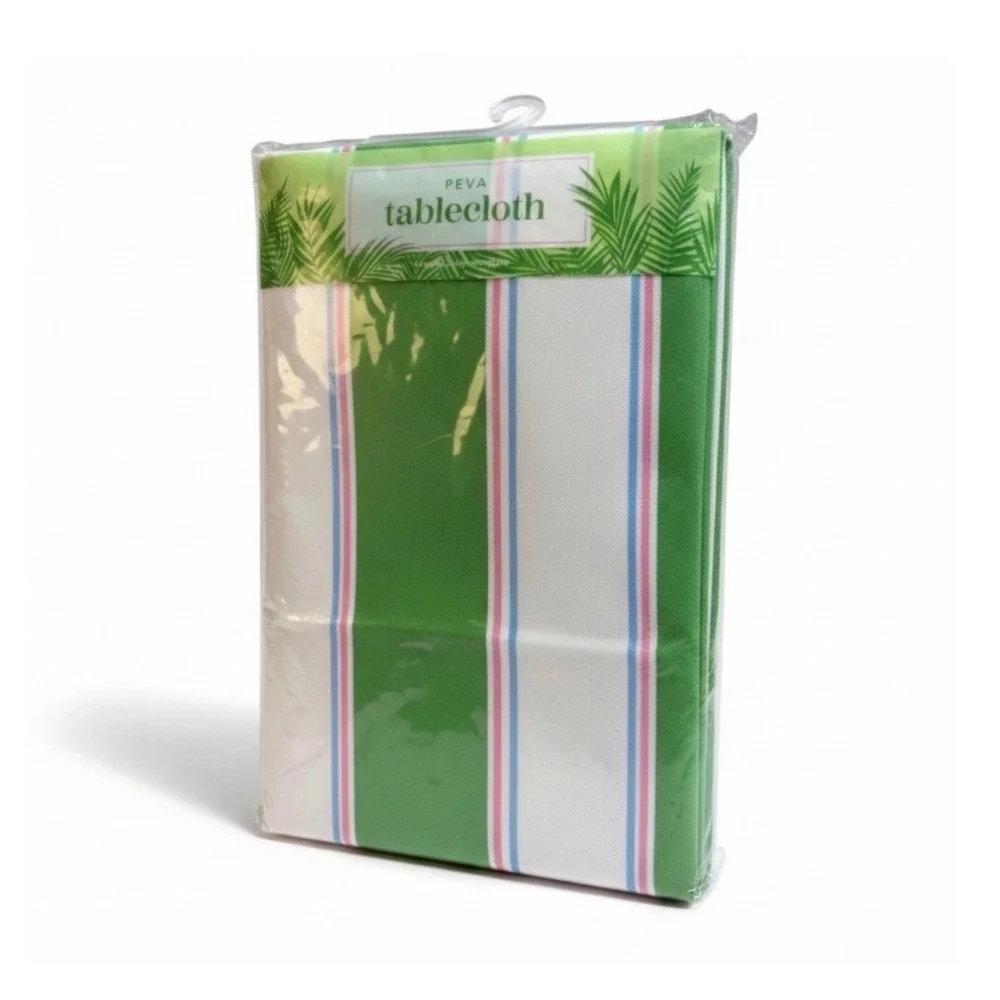 Set of 2 Matching PEVA Outdoor Tablecloths Tropical & Preppy Cabana Stripe NEW